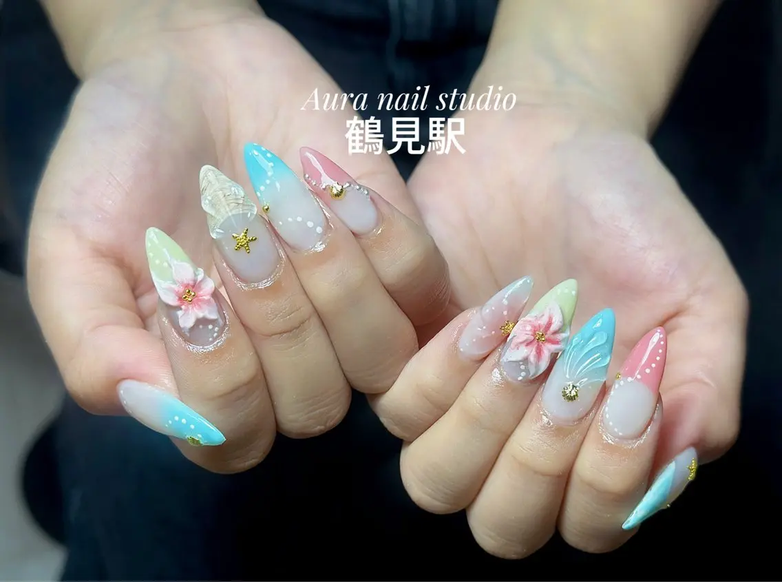 ネイル ハンドネイル Aura nail 🍐💫のネイルデザイン