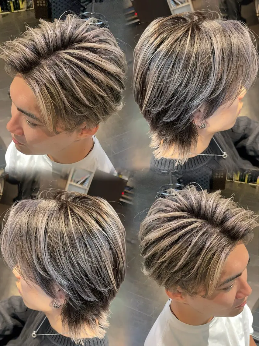 ショート カラー メンズ メンズバレイヤージュ バレイヤージュ レイヤーカット ヘアカラー トリートメント デザインカラー⭐️ Yamauchiのヘアスタイル