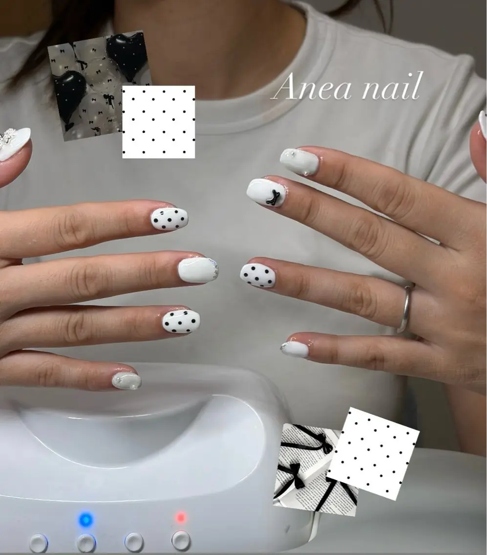 ネイル ドット リボン シンプルネイル Anea Nailのネイルデザイン
