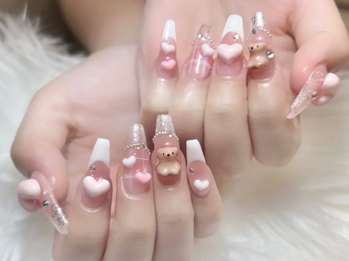 ネイル ブルー チークネイル 長さ出し フラッシュネイル ジェルネイル ハンドネイル Kei Nail 長さ出し 付け放題のネイルデザイン