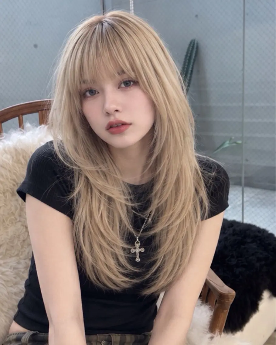 ロング ハッシュカット 韓国風ヘア レイヤーカット トリートメント カット ヘアカラー pia 薬院のヘアスタイル