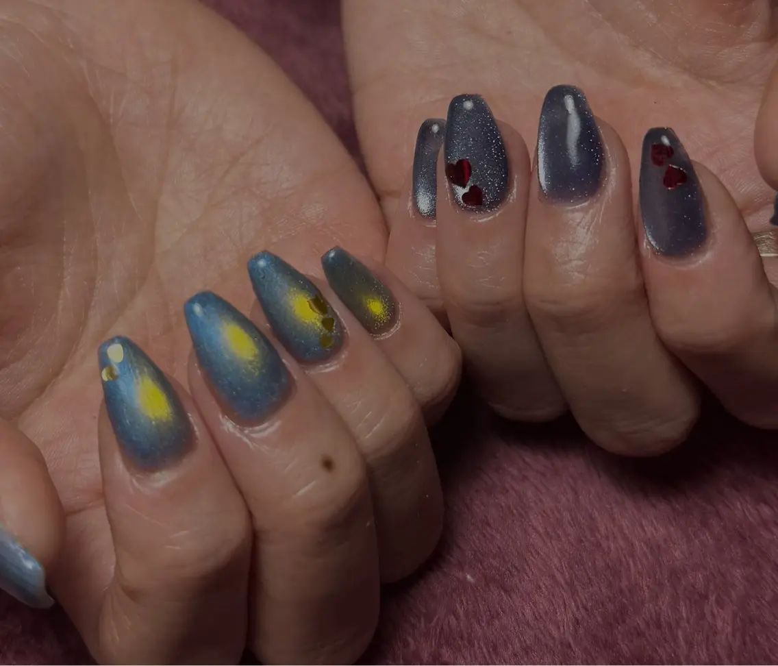 ネイル 長さ出し ジェルネイル ハート マグネットネイル メンズネイル ハンドネイル MIMnail メンズネイリストのネイルデザイン