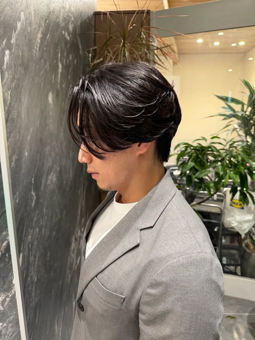 ミディアム パーマ メンズ ミディアムパーマ センターパート フェザーパーマ メンズパーマ ニュアンスパーマ 💈原宿指名No.1 センターパート💈のヘアスタイル