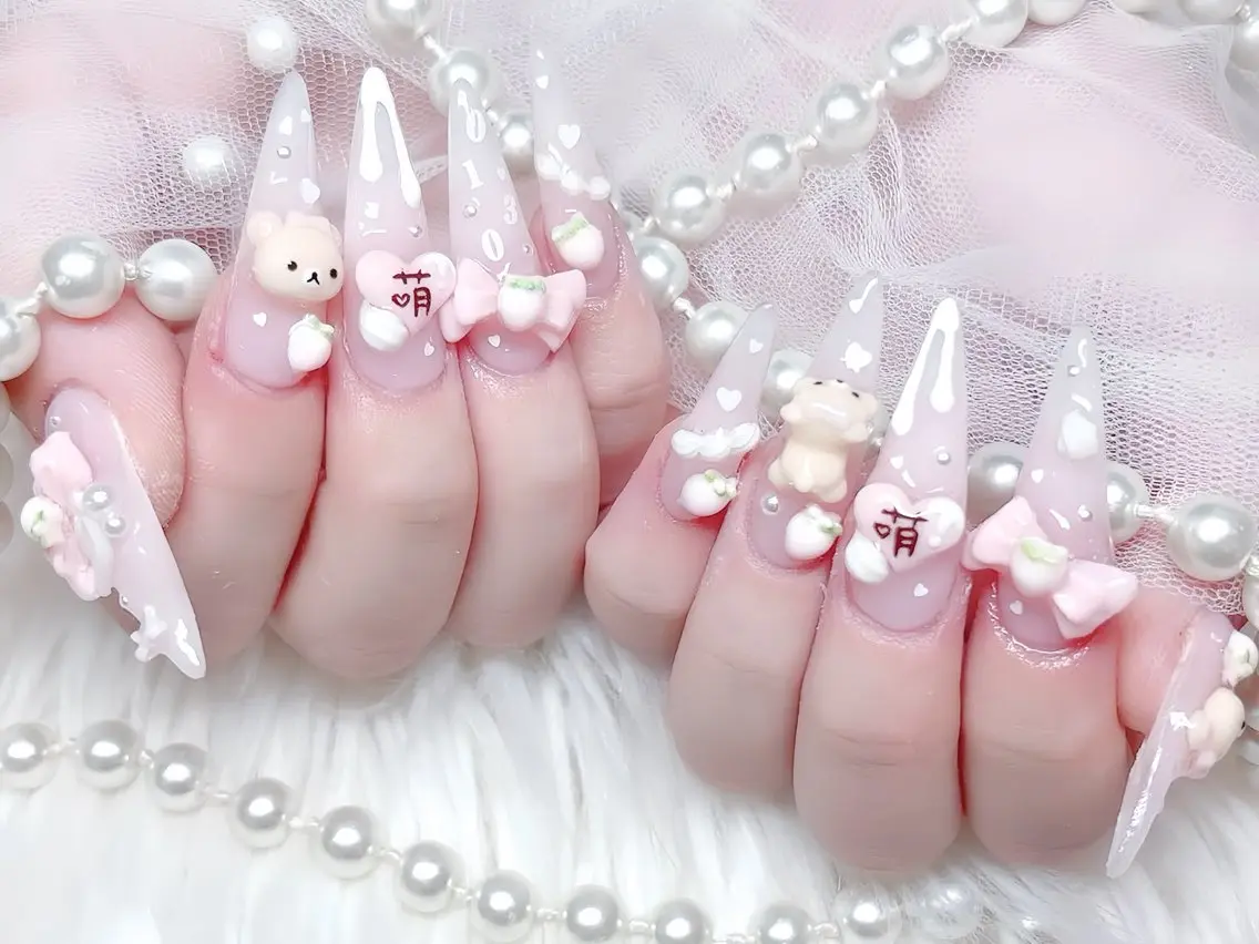 ネイル ブルー ジェルネイル ガーリー グラデーション グリーン ハンドネイル Rin Nail 新大久保店のネイルデザイン