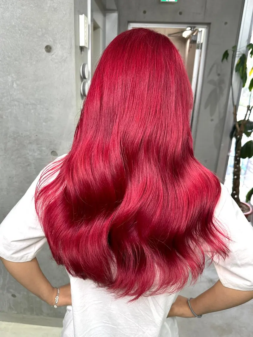 ロング カラー レッドカラー ヘアカラー トリートメント Kazu 🌠名古屋 ハイトーン/レイヤーのヘアスタイル