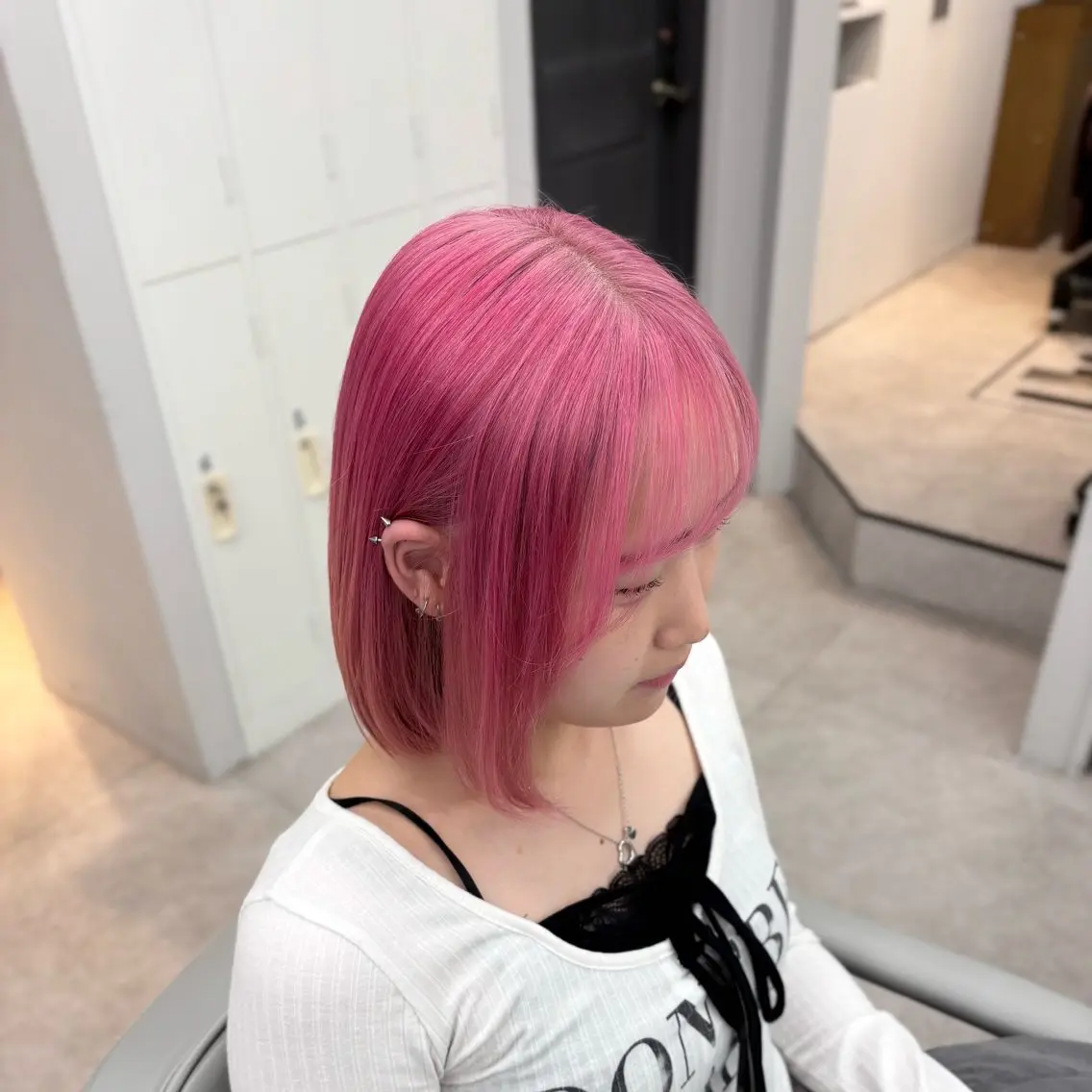 ミディアム カラー ピンクカラー ヘアカラー トリートメント 🌙小林春月/新宿/ 美髪/ハイトーン🌙のヘアスタイル