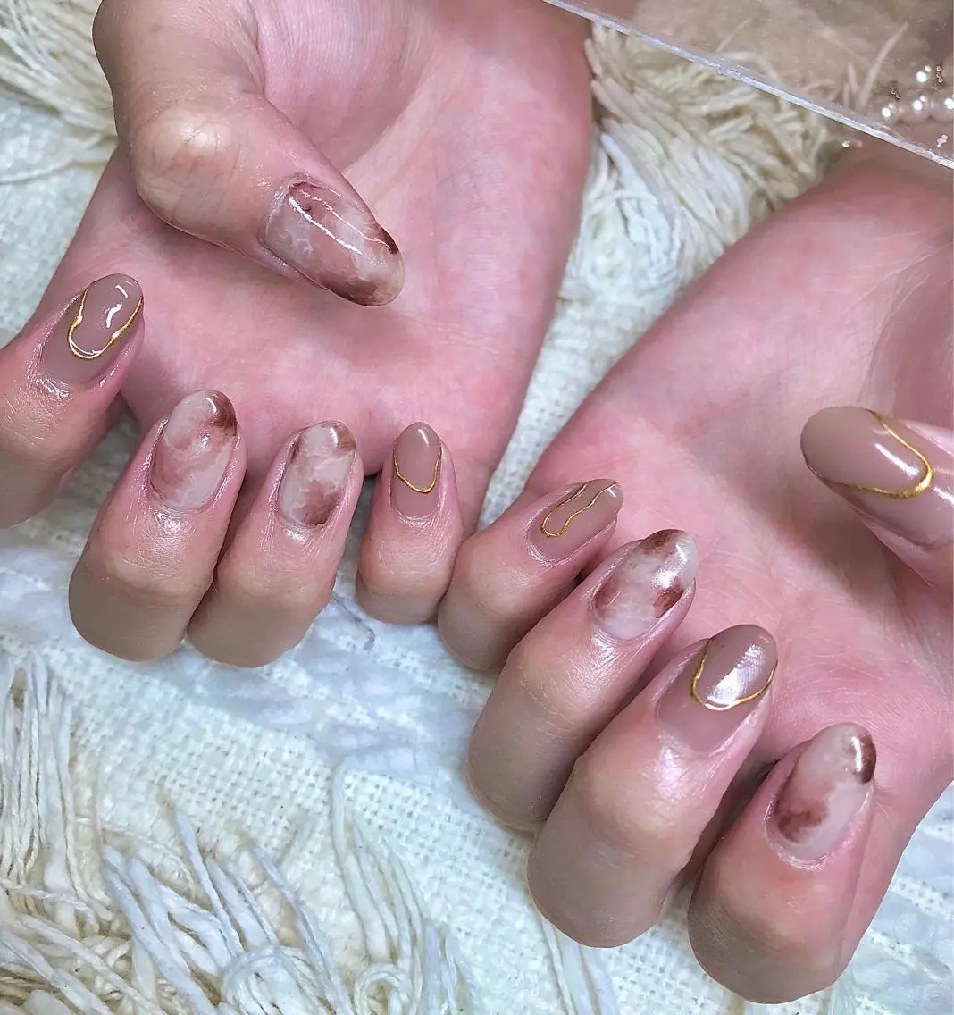 ミディアム カラー パーマ ヘアアレンジ メンズ キッズ ネイル マツエク・マツパ ブラウンカラー カラーマツエク ブラウン el. by Aoのネイルデザイン