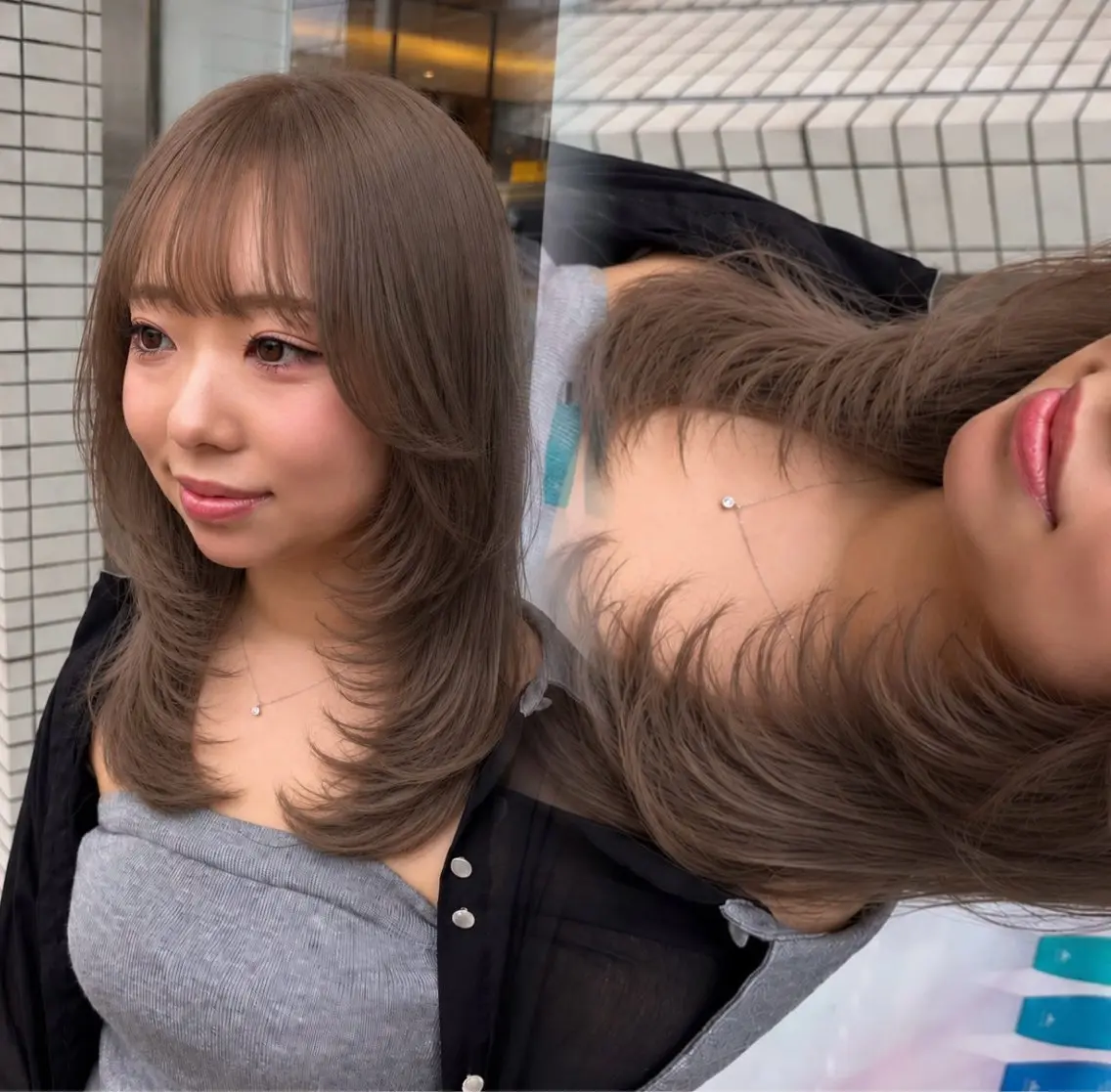 ミディアム カット ヘアカラー トリートメント 海外レイヤー🇺🇸 ハイライト/SAKUのヘアスタイル