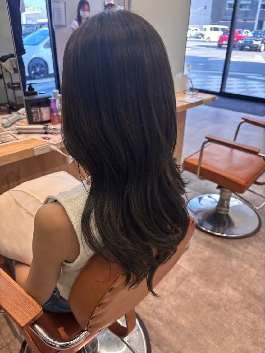 ロング カラー 透明感カラー オレンジ 福本 萌のヘアスタイル