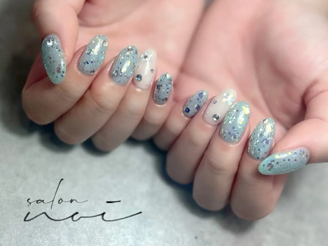 ネイル ブルー ハンドネイル salon noiのネイルデザイン