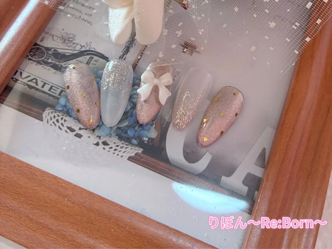 ミディアム フレンチガーリー クリスマス りぼん Re:Bonrのネイルデザイン