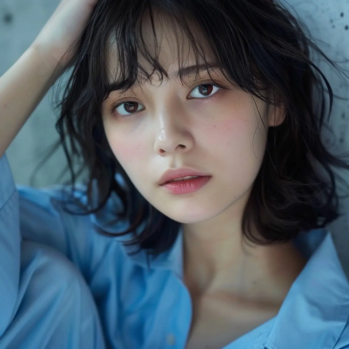 ミディアム ボブ ハイライト 髪質改善 韓国風ヘア 縮毛矯正 カット ヘアカラー トリートメント Luisハイライト　 喜連瓜破、髪質改善のヘアスタイル