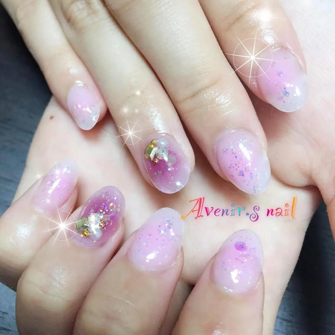 ネイル チークネイル ピンク パープル スカルプネイル Home Salon Avenir.のネイルデザイン