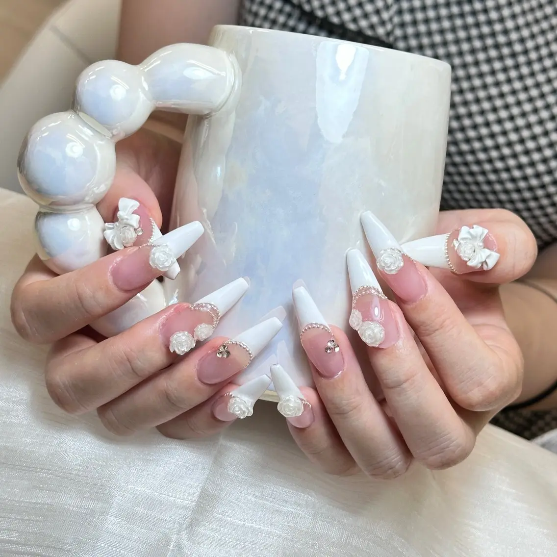 ロングネイル3XLサイズ➕バレンタインネイル🍫💘💝💅ネイルチップ長さ出し10本＋アートやり・パーツつけ放題の写真