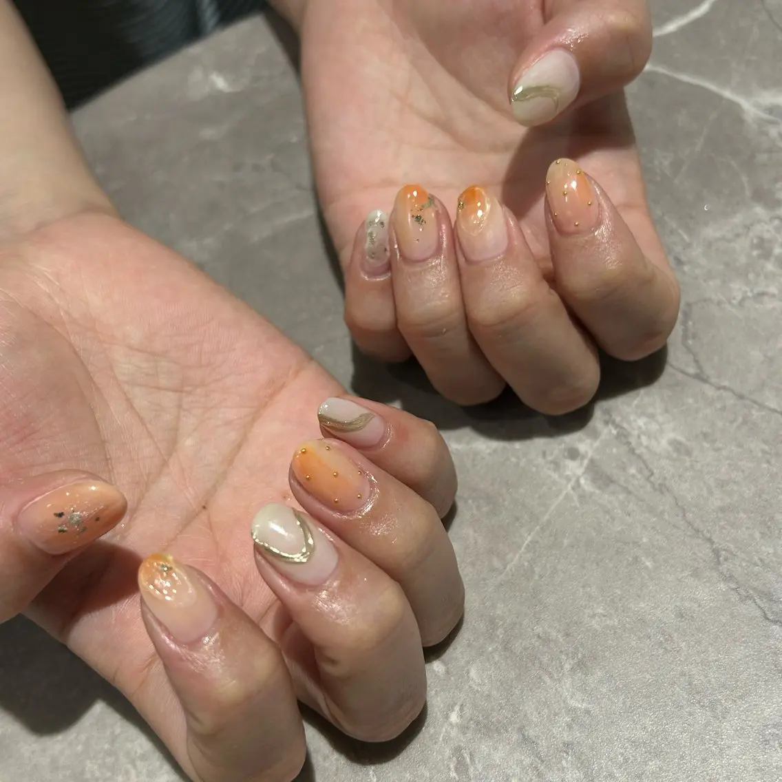 ネイル ニュアンスネイル オレンジ Lulea nailのネイルデザイン