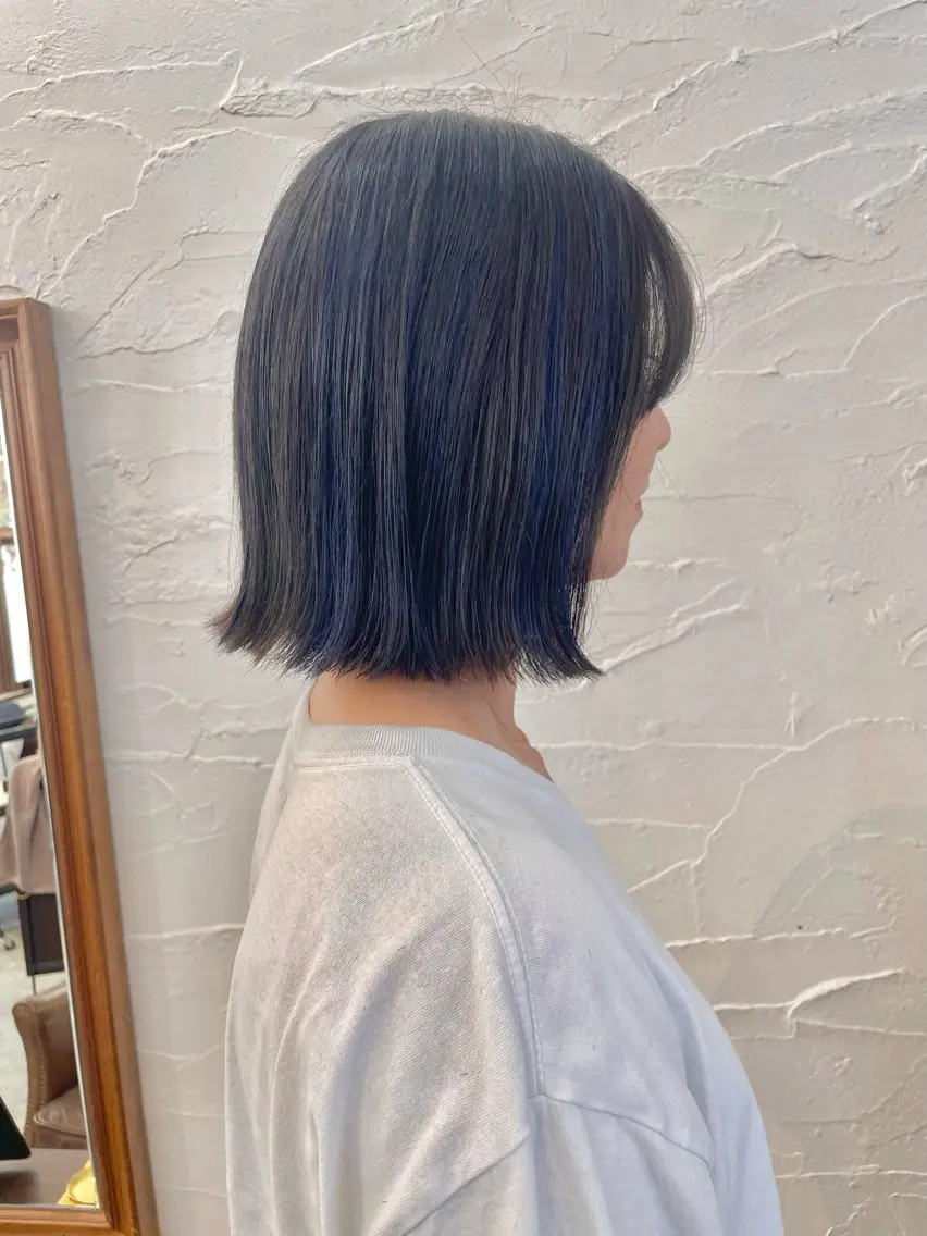 ミディアム 切りっぱなしボブ ボブ ハイライト カット ヘアカラー 尾崎 弘和のヘアスタイル