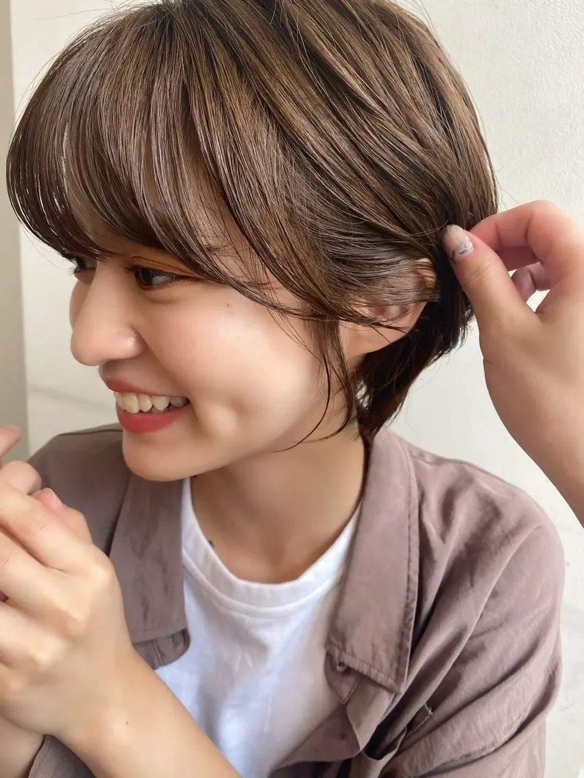 ショート カラー ショートボブ ベージュカラー ブラウンカラー ブラウンベージュ ボブ カット ヘアカラー ✨艶髪✨ 奈須晴香のヘアスタイル