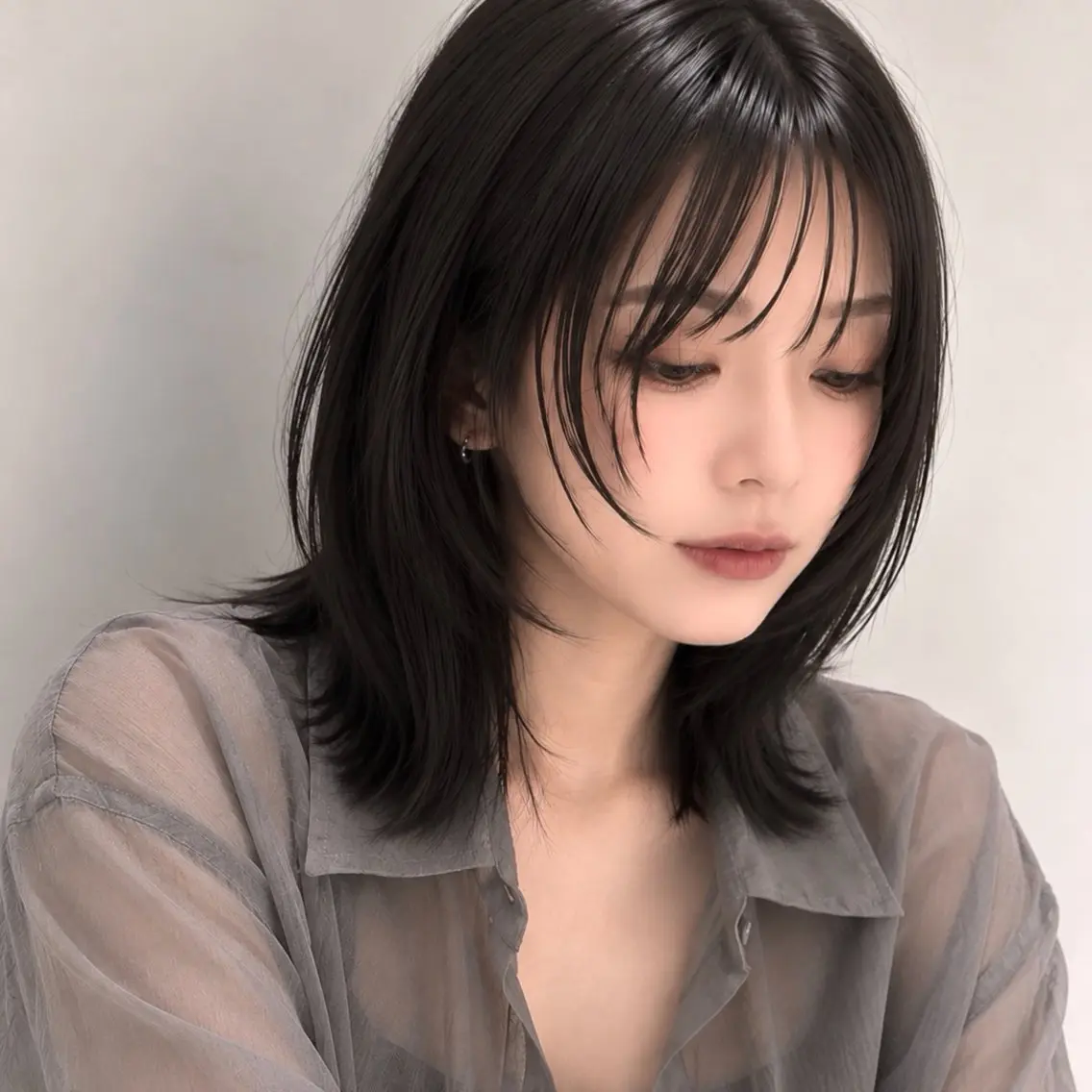 ミディアム カラー パーマ ミディアムレイヤー グレージュ 顔周りカット レイヤーカット カット ヘアカラー トリートメント ラフモードハッシュ× 巻ける縮毛矯正 渋谷のヘアスタイル