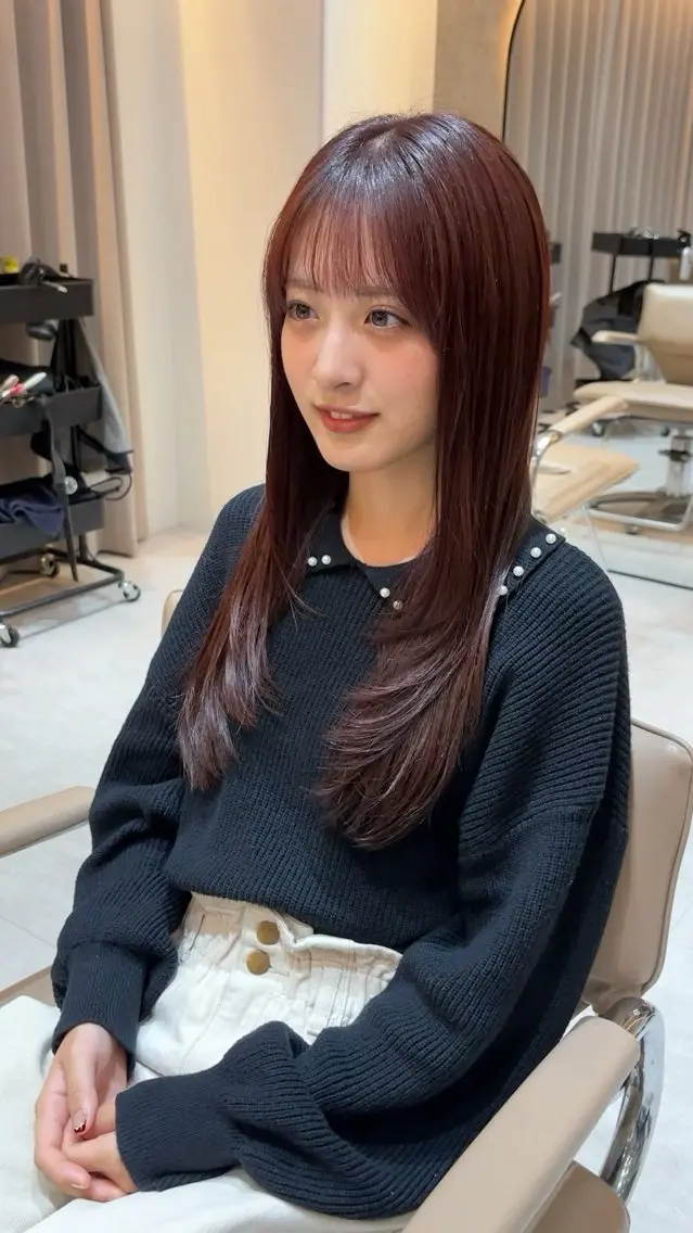 ロング 顔まわりレイヤー レイヤーカット カット ヘアカラー トリートメント 地毛風矯正✨×髪質 改善⭐️NOJIのヘアスタイル