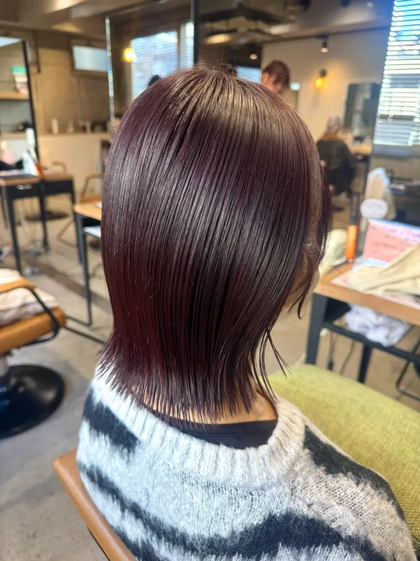 ミディアム カラー ヘアアレンジ ブリーチ ボルドーカラー ブリーチなしカラー カット ヘアカラー トリートメント ヘッドスパ 顔まわり/艶カラー/ 🤎himari🤎のヘアスタイル