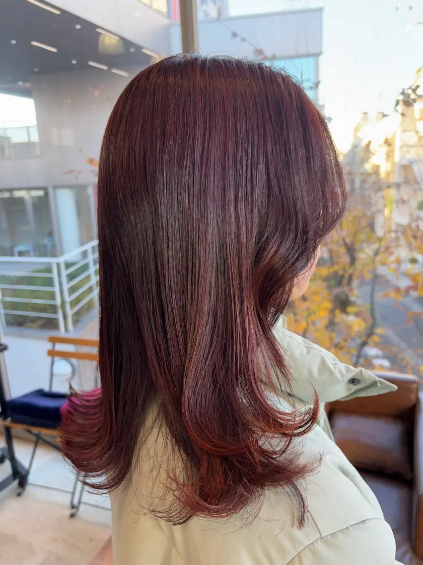 ミディアム カラー パーマ ヘアアレンジ ブリーチ ブリーチなしカラー オレンジ ヘアカラー トリートメント ヘッドスパ ヘアセット 押切 響 のヘアスタイル