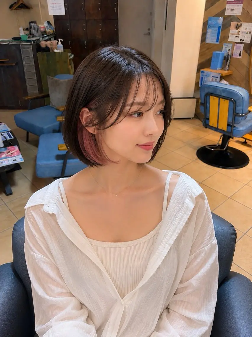 ショート 切りっぱなしボブ 前下がりボブ ボブ 顔周りカット 髪質改善 カット ヘアカラー メンズカット/ボブ /透明感/濱川響太のヘアスタイル
