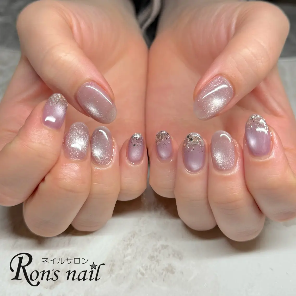 ネイル ラメ(グリッター) マグネットネイル マグネットワンカラー ワンカラーネイル Ron's nail 笹岡のネイルデザイン