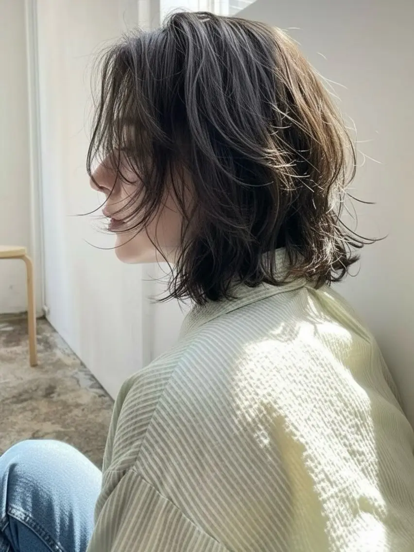 ミディアム カラー ショートボブ ボブレイヤー ミディアムパーマ アッシュ アッシュグレー カット ヘアカラー ウルフカット 811 大阪梅田 ウルフのヘアスタイル