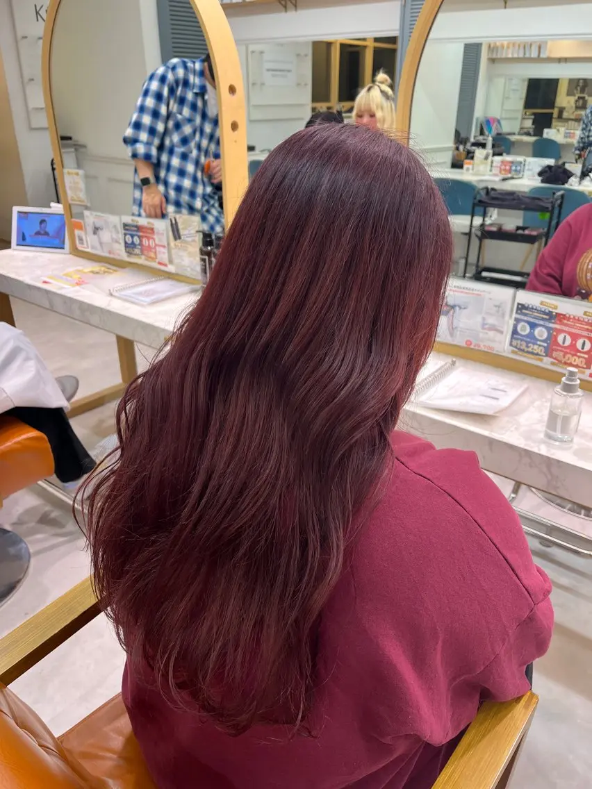 ロング カラー ブリーチ ダブルカラー レッドカラー 長島美織 /透明感カラーのヘアスタイル