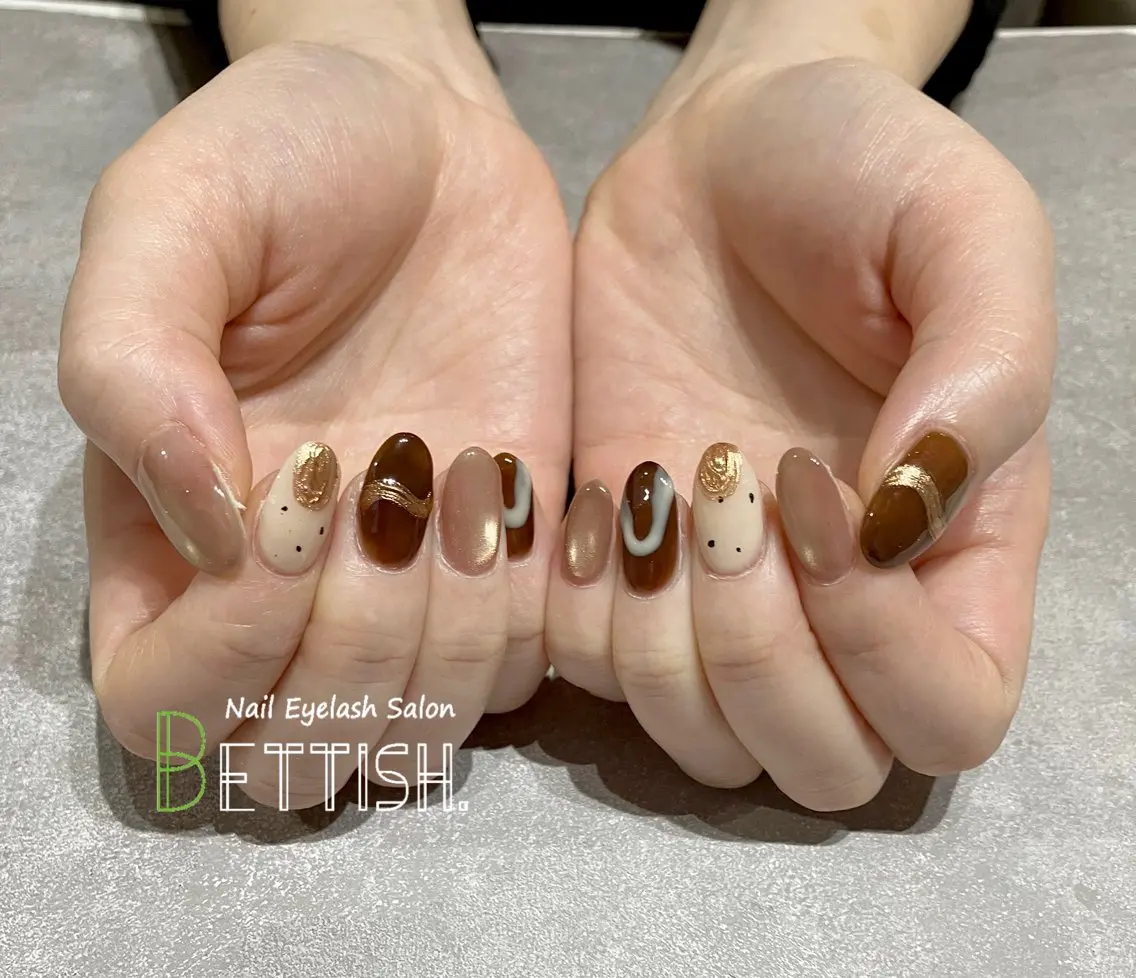 ネイル ブラウン ハンドネイル BETTISH. KUMIKO☺︎︎のネイルデザイン