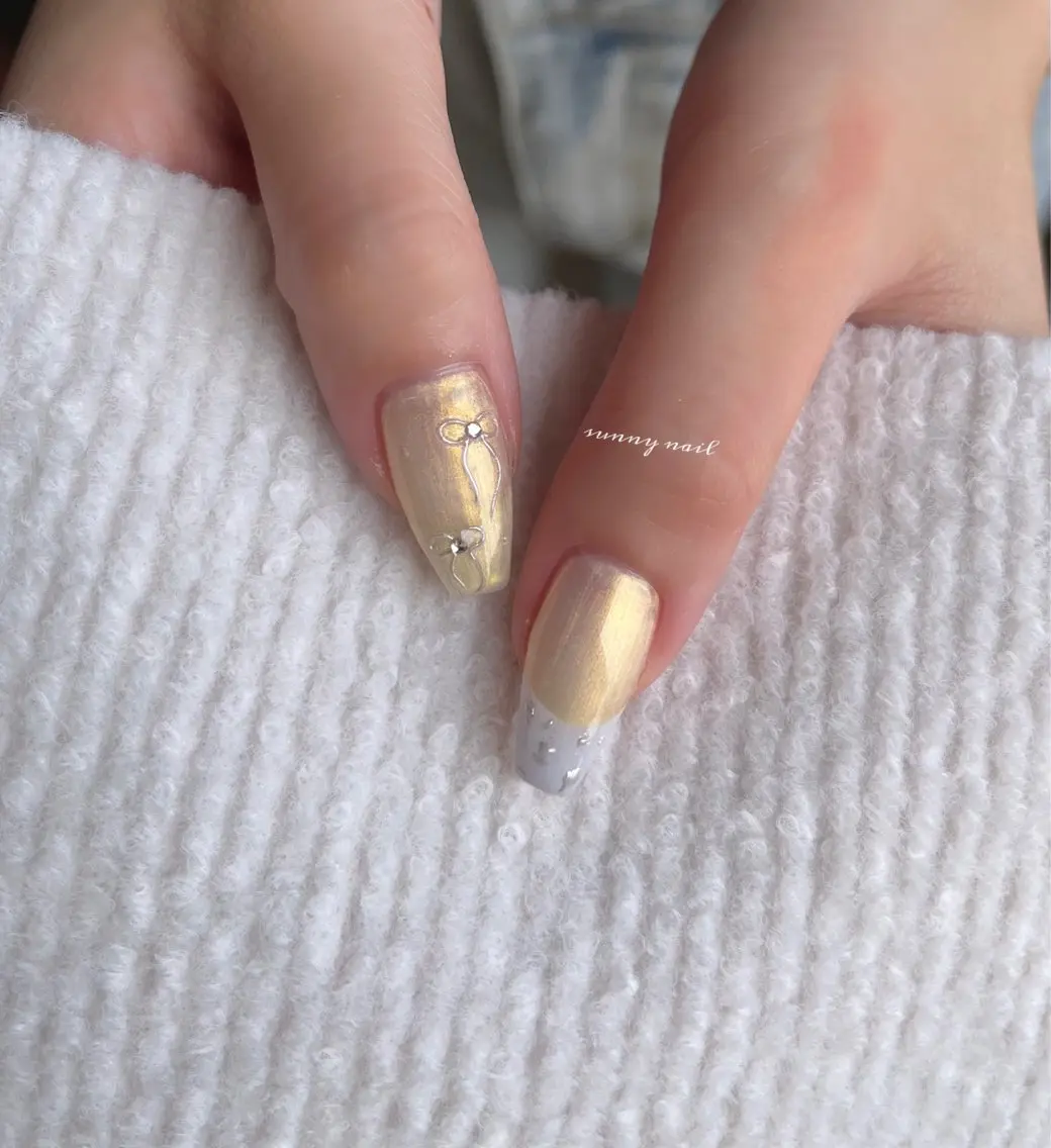 ネイル フレンチネイル ジェルネイル パラジェル リボン sunny nailのネイルデザイン