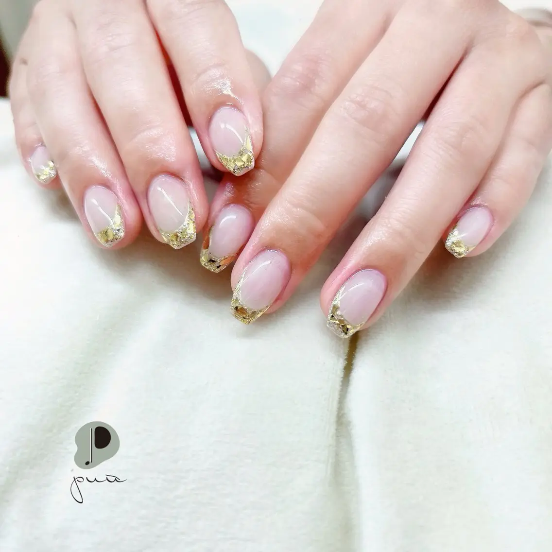 ネイル フレンチネイル ジェルネイル ガラスフレンチ キラキラネイル ハンドネイル Nail salon puu kyotoのネイルデザイン