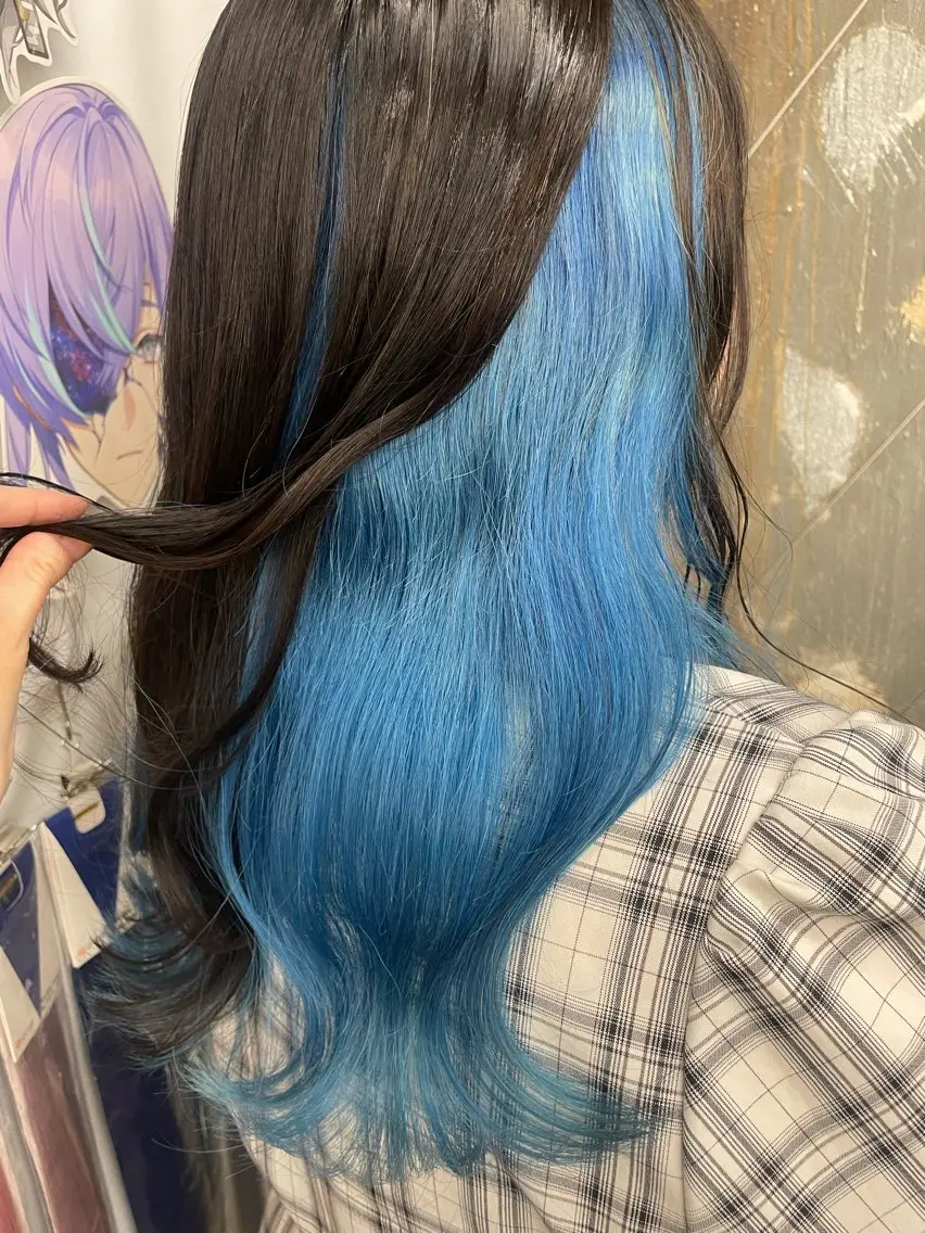ロング カラー ブルーカラー インナーカラー カット ヘアカラー インナーカラー 推し ブリーチ 髪質改善のヘアスタイル