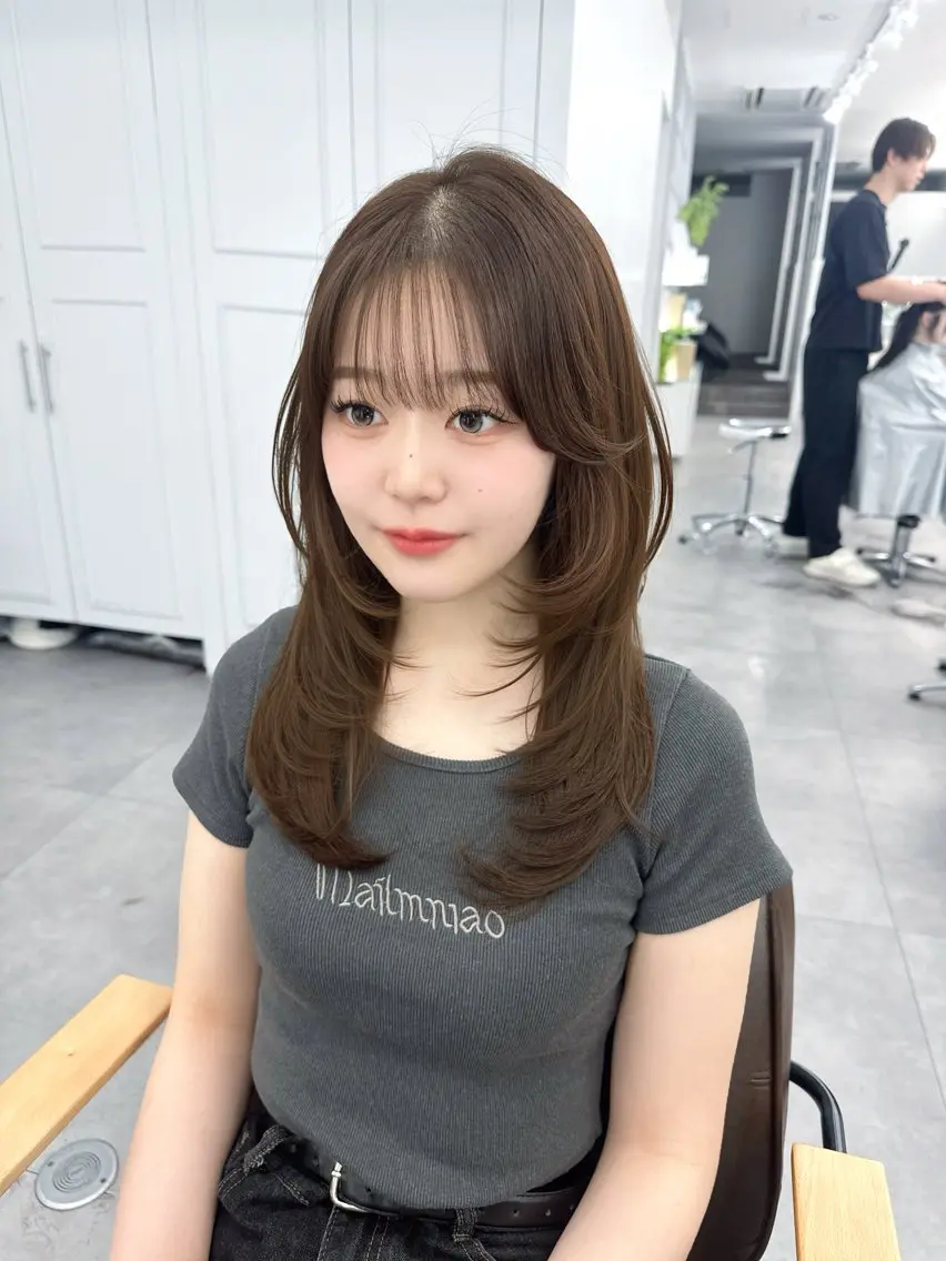 ロング ハッシュカット カット ヘアカラー トリートメント 顔周り/くびれヘア 韓国ヘア💕風間るなのヘアスタイル