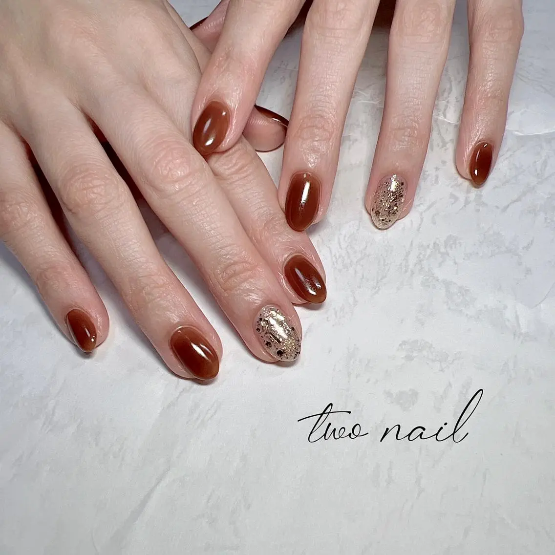 ネイル アートネイル ブラウン フットネイル ハート ニュアンスネイル ハンドネイル two nailのネイルデザイン
