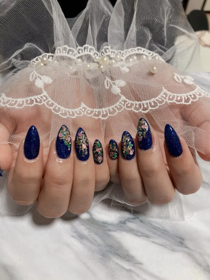 ネイル ラメ(グリッター) ネイビー ハンドネイル nail... rrのネイルデザイン
