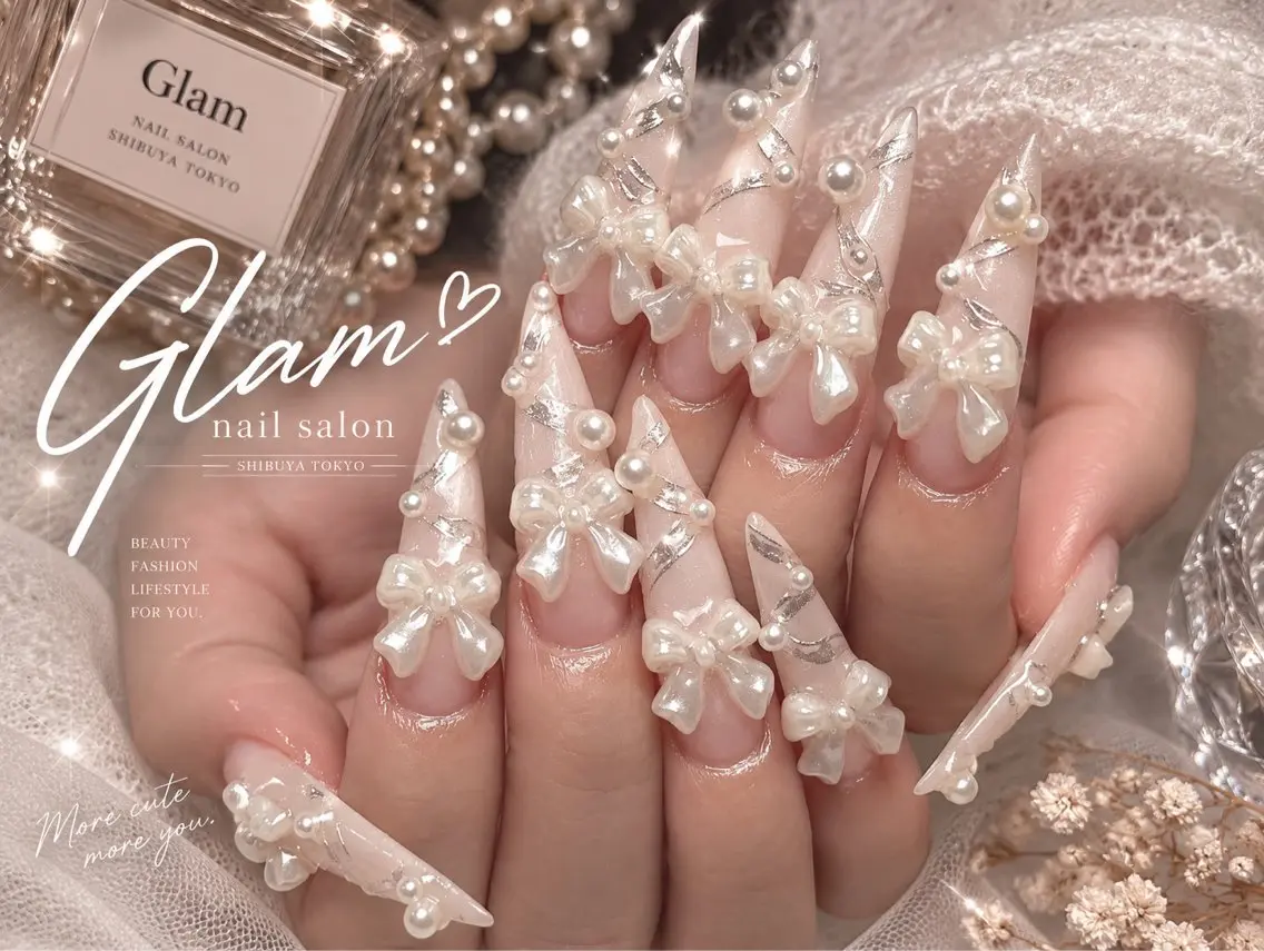 ネイル ハンドネイル エツメ💅 長さ出し🎀デザインのネイルデザイン