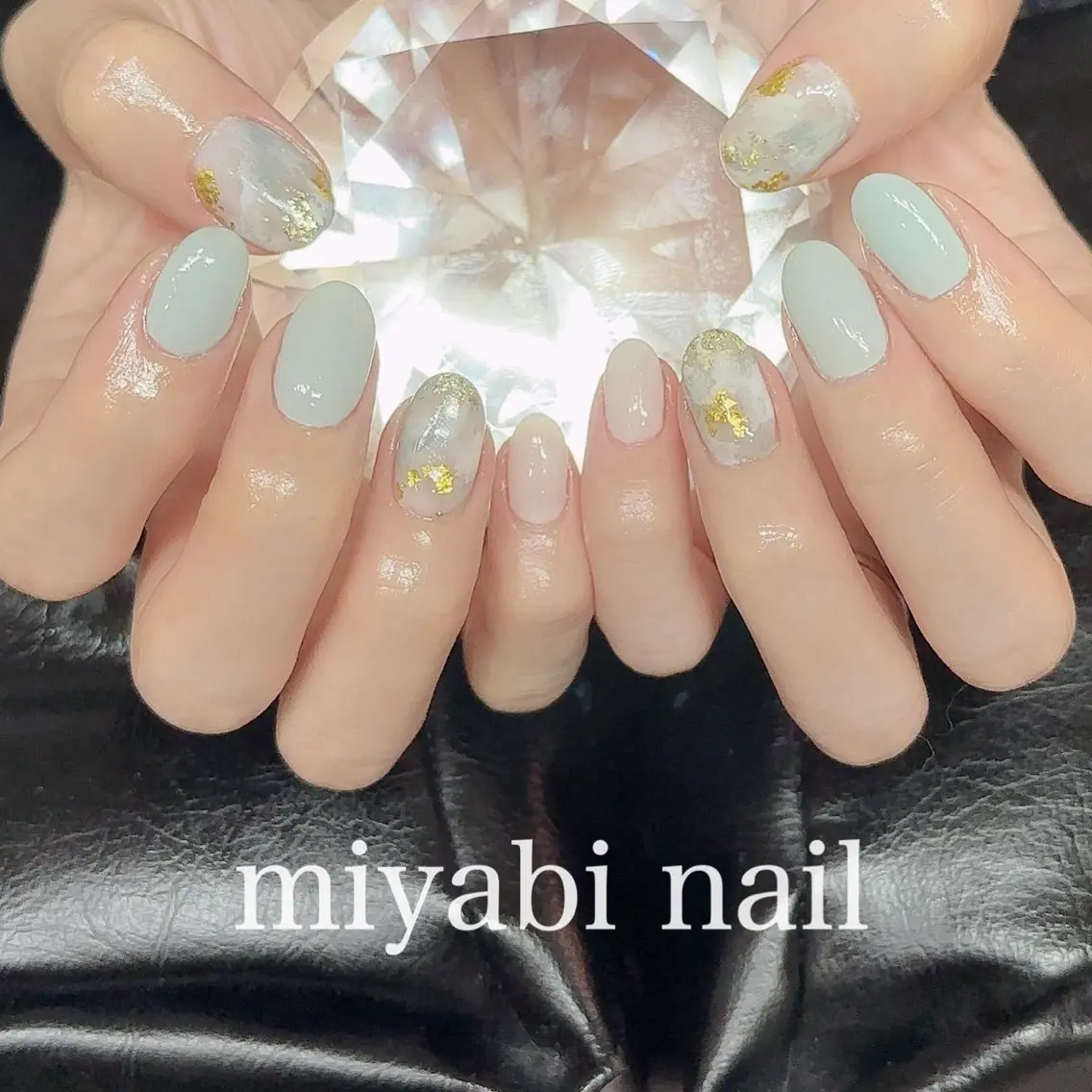 ネイル ブルー 持ち込み ニュアンスネイル シンプルネイル 春ネイル ハンドネイル miyabi nail 桂川駅近くのネイルデザイン