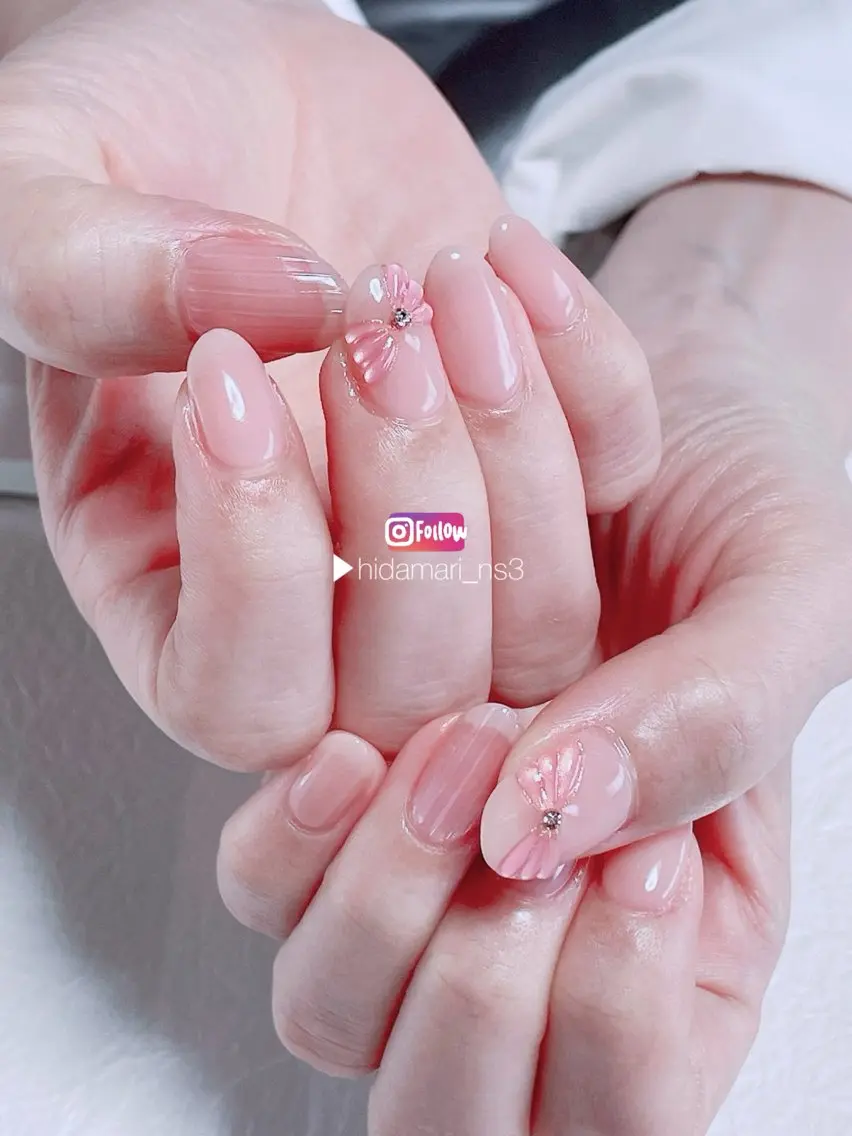 ネイル ぷっくりネイル リボン ハンドネイル NailSalon ひだまりのネイルデザイン