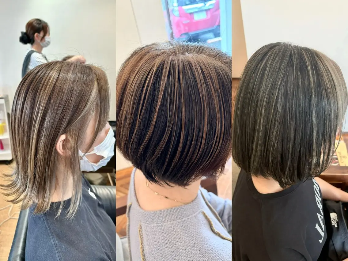 ショート カラー ブリーチ イヤリングカラー イルミナカラー ボブ ショートヘア 秋山知穂🧸縮毛矯正 ショート新越谷南越谷のヘアスタイル
