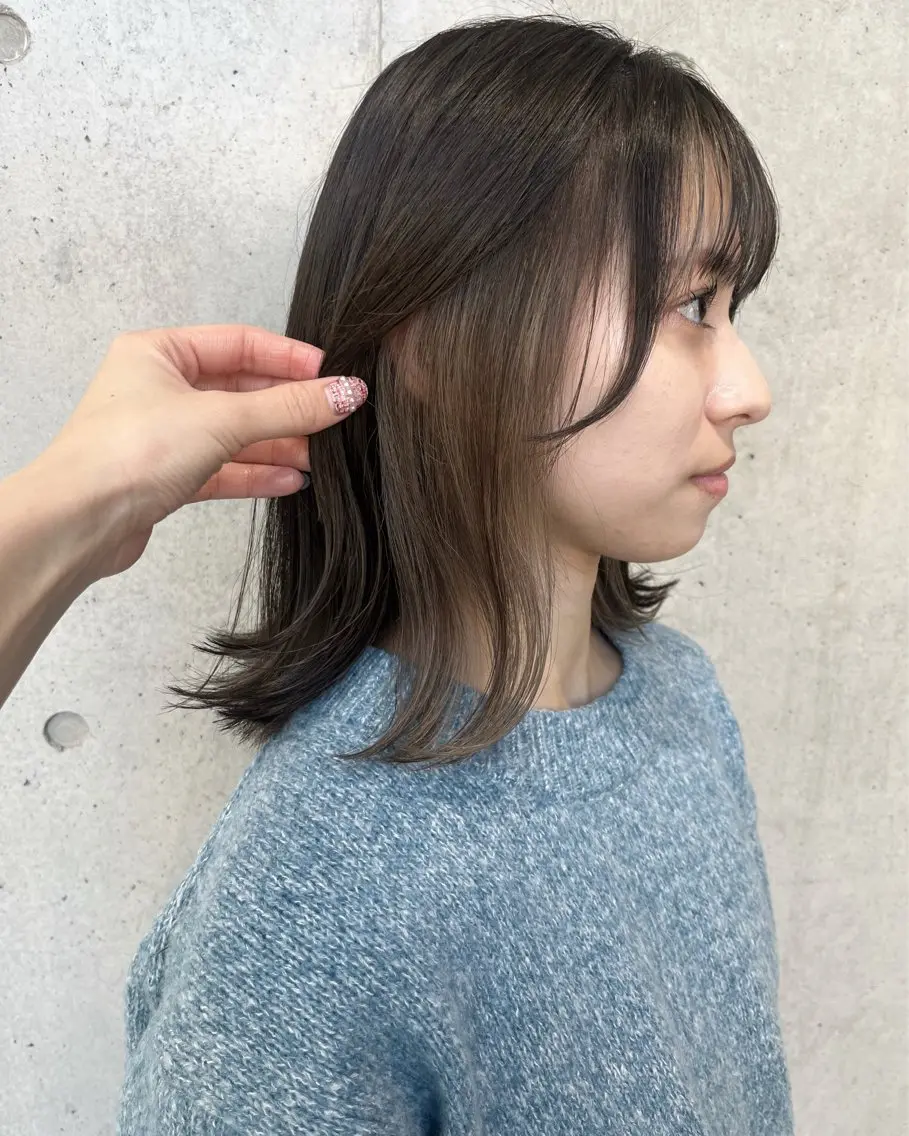 ミディアム カラー パーマ カット ヘアカラー トリートメント ヘアセット 透明感/オリーブ/ グレージュ/YUKAのヘアスタイル