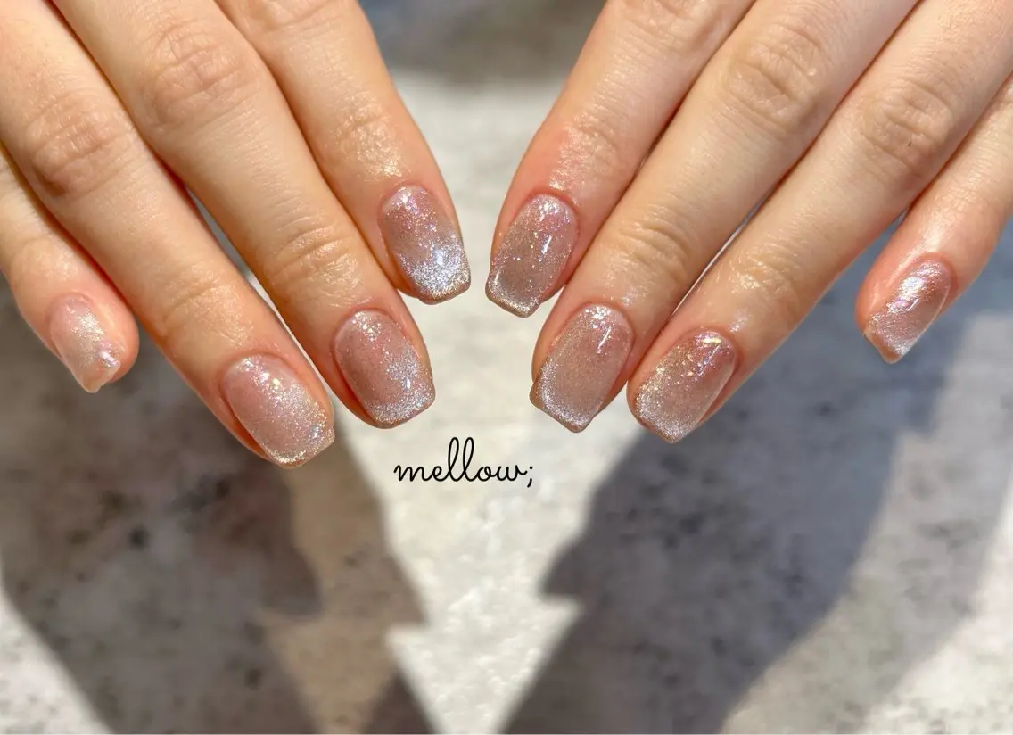 ネイル フレンチネイル マグネットネイル マグネットフレンチ mellow:ｸﾙﾐ ﹡˖˟༝🎀˖˟ ༝のネイルデザイン