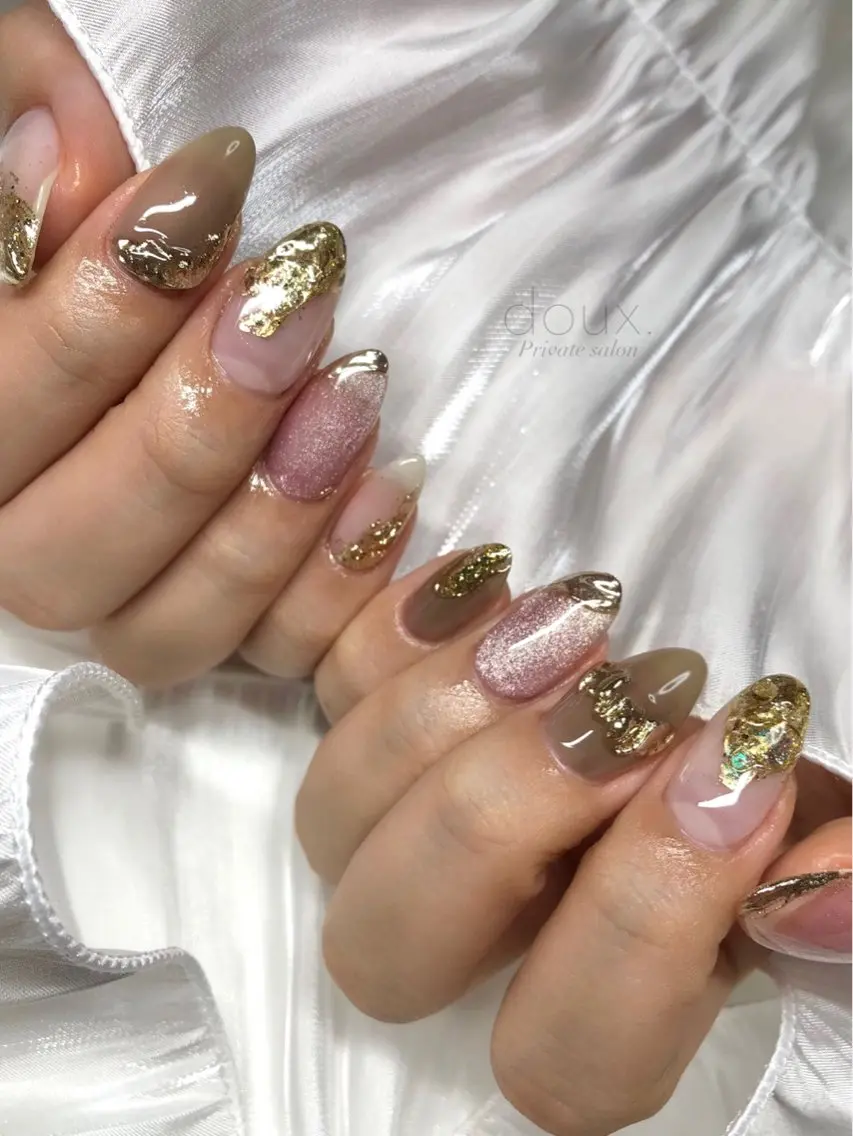 ネイル 韓国ネイル ミラーネイル ニュアンスネイル ワンカラーネイル 春ネイル doux. nailのネイルデザイン