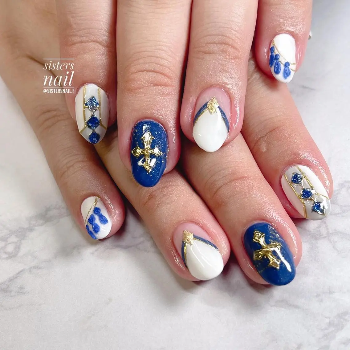ネイル アートネイル フレンチネイル ミラーネイル ネイビー sisters nail.fのネイルデザイン