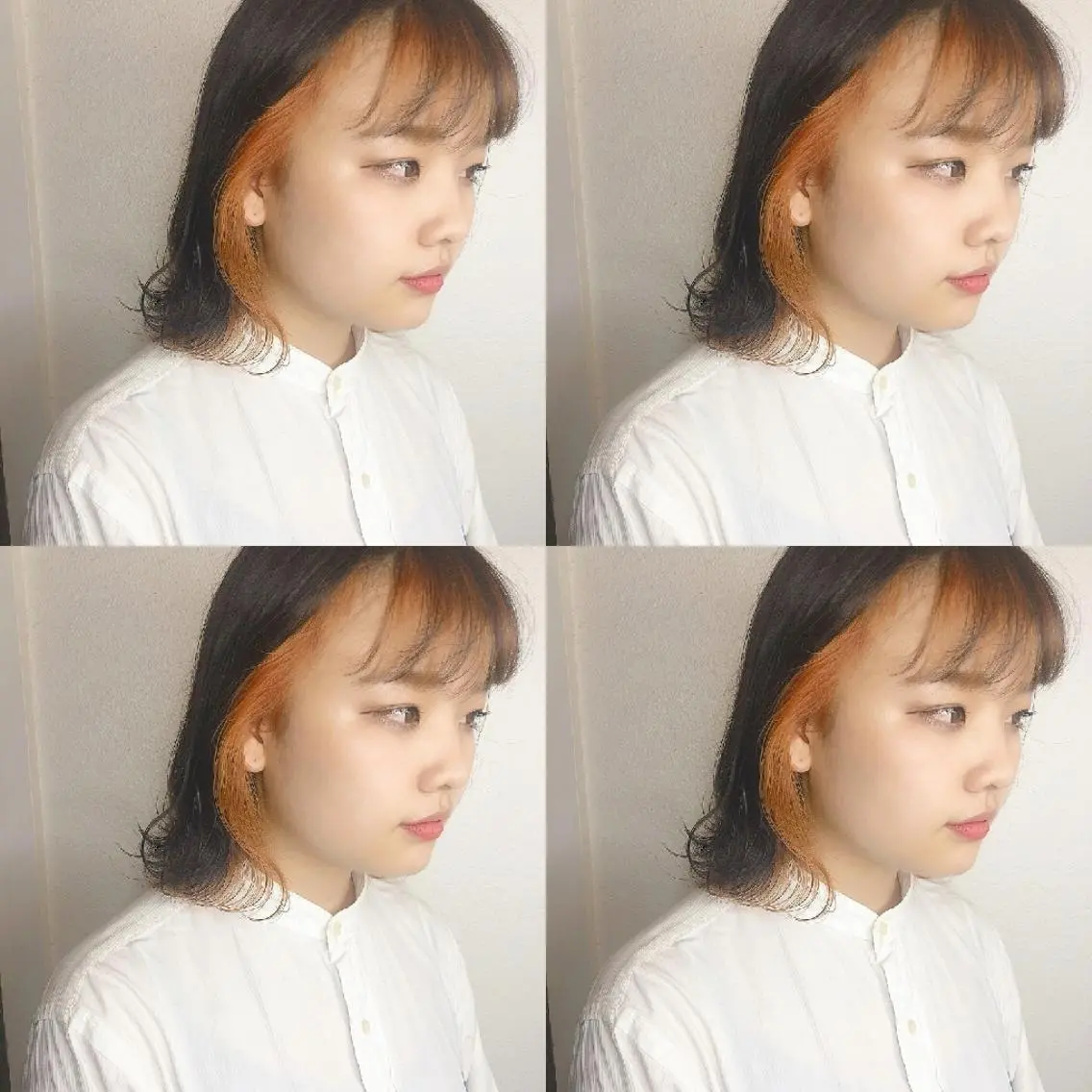 セミロング カラー ヘアアレンジ インナーカラー オレンジ カット ヘアカラー トリートメント 竹内啓太 ボブのヘアスタイル