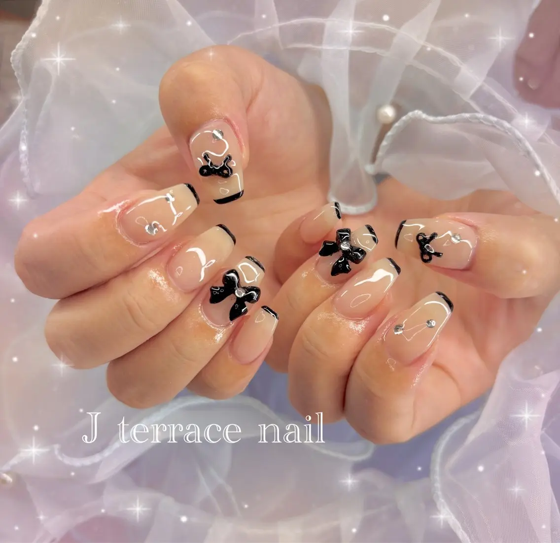 ネイル ハート 持ち込み リボン ストーンネイル J terrace Nailのネイルデザイン