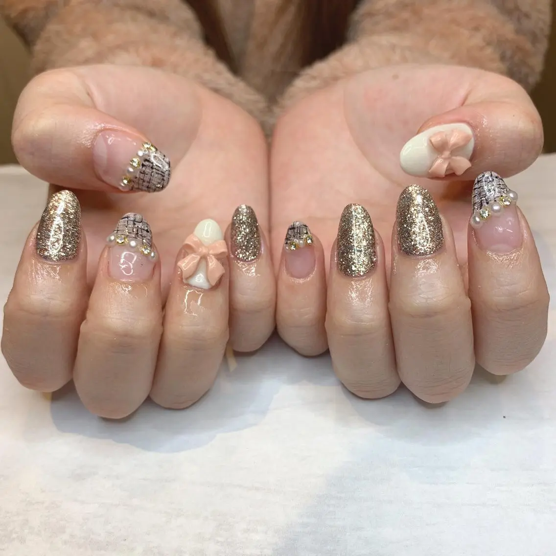 ネイル リボン ハンドネイル フットネイル Adite nailのネイルデザイン