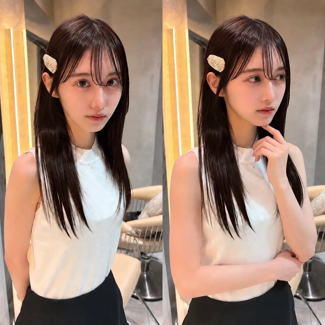 ロング カット ヘアカラー トリートメント 韓国レイヤー 田中 励也のヘアスタイル
