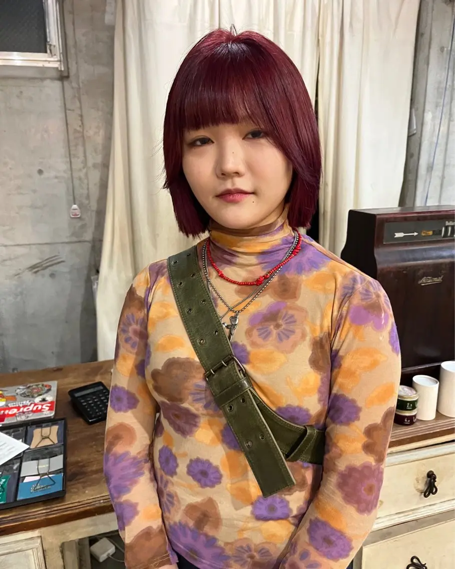ミディアム カラー パーマ ヘアアレンジ キッズ デザインパーマ メンズカット 郁美のヘアスタイル