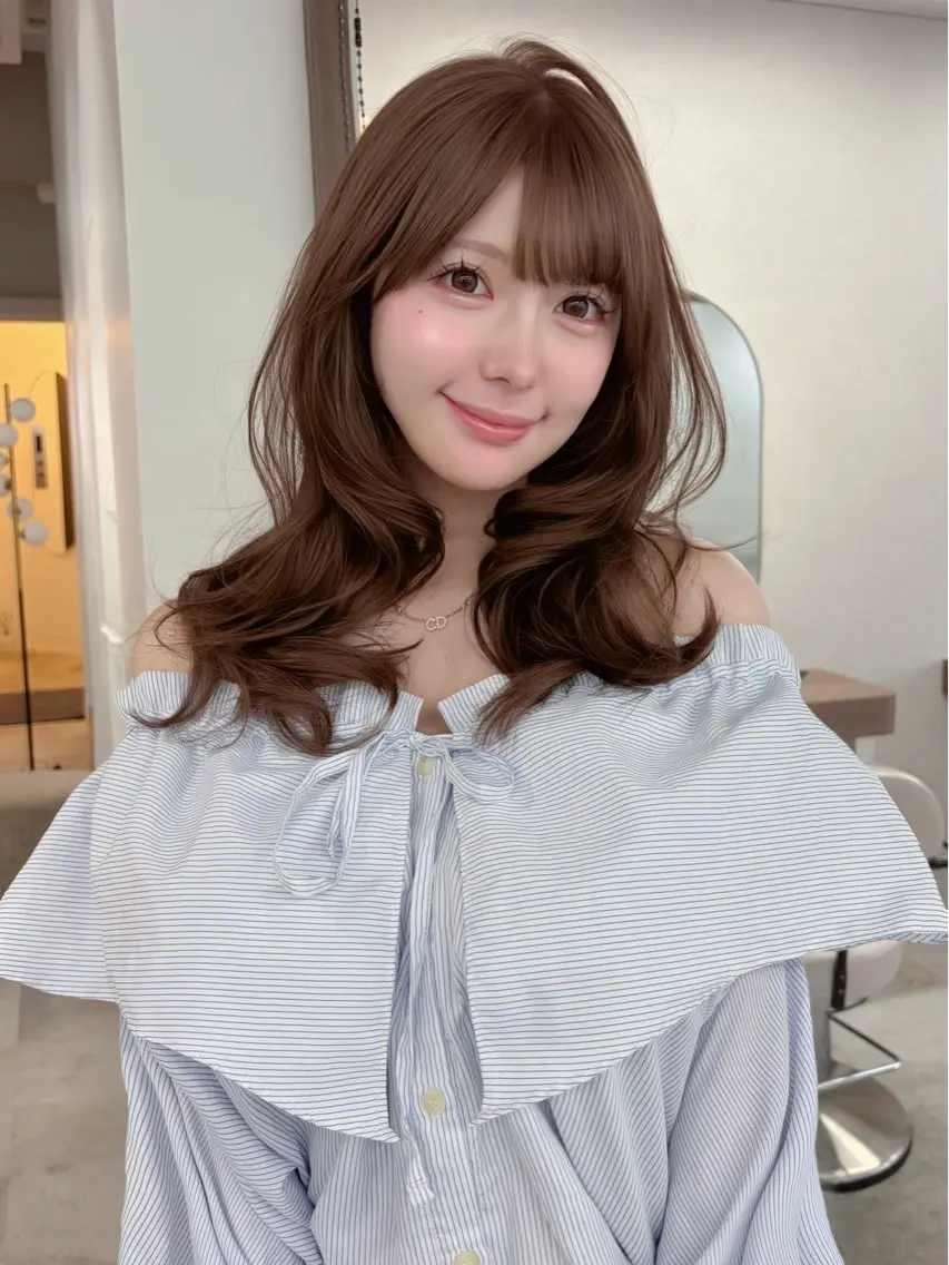 セミロング カラー 透明感カラー オリーブカラー レイヤーカット ヘアカラー トリートメント 藤野 結衣のヘアスタイル